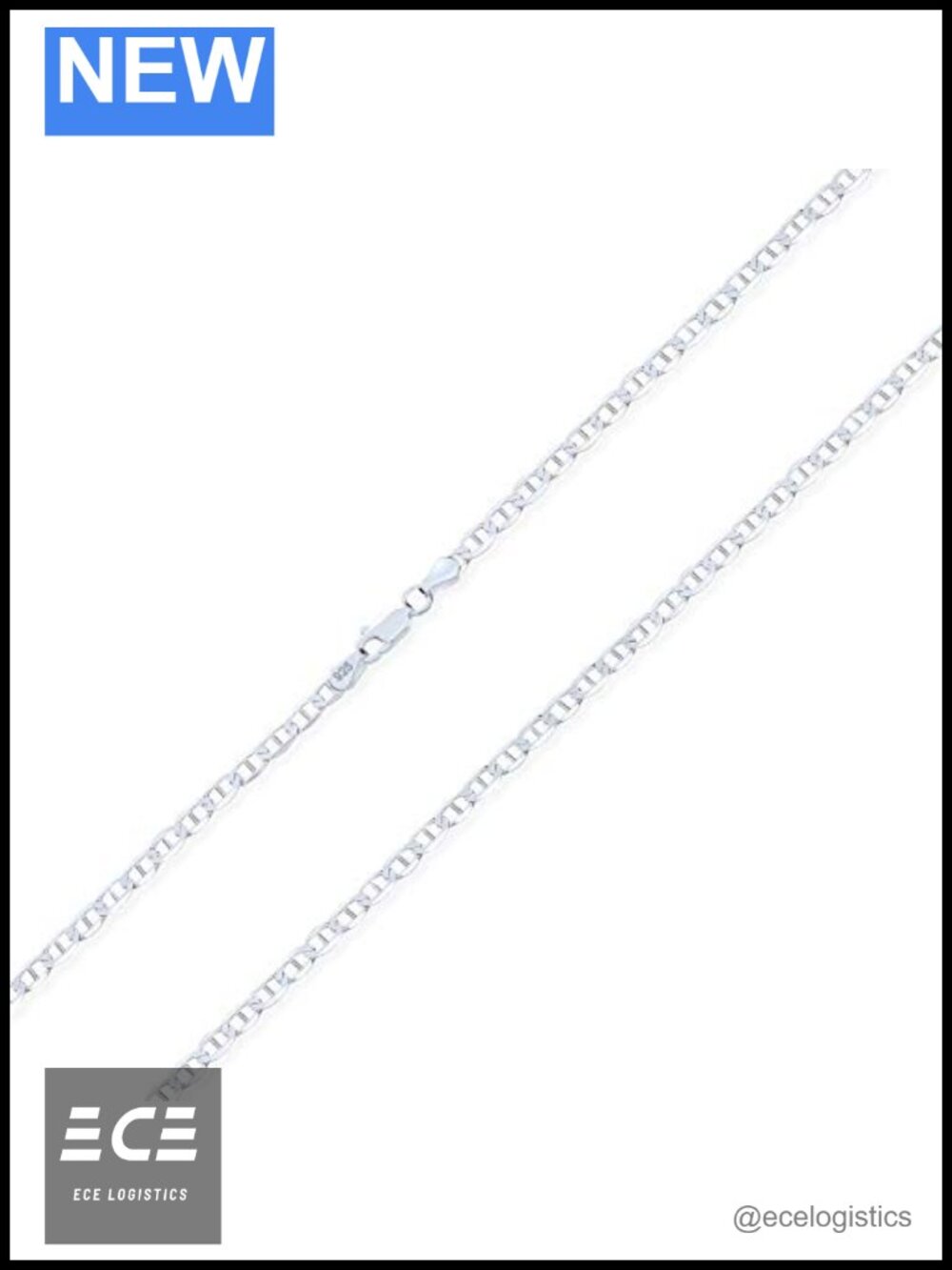 4MM Solid .925 Sterling Silver Anchor Mariner Chain Link Necklace 24"